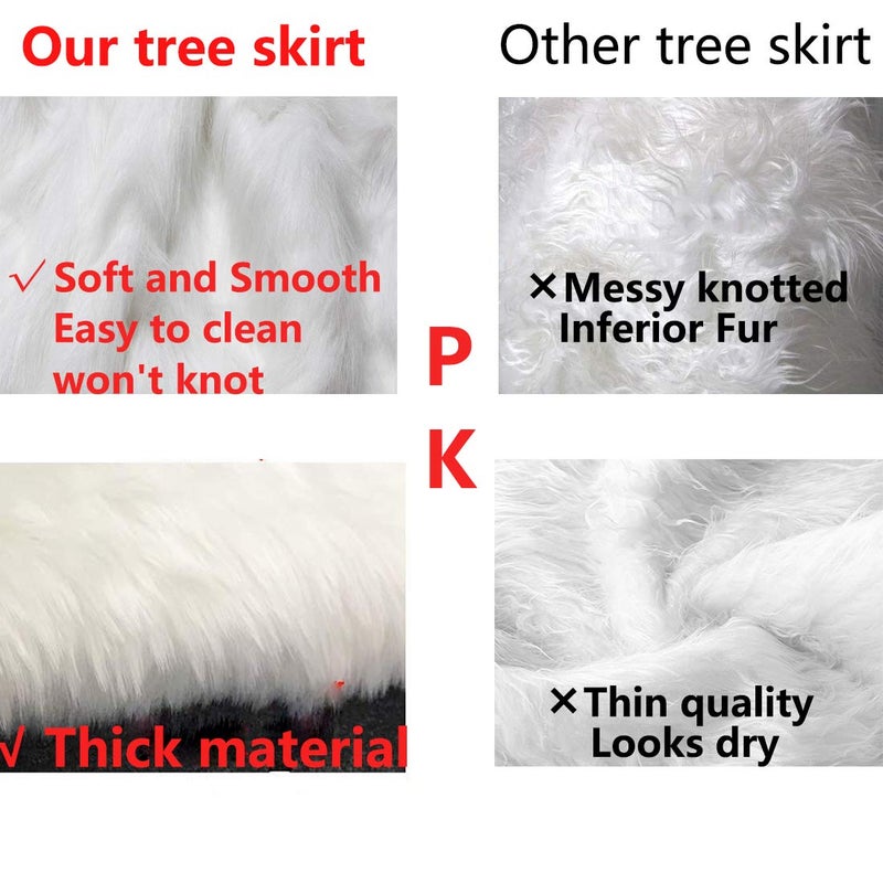 AISENO 48 Inch White Faux Fur Christmas Tree Skirt, Luxury Plush Tree Base Cover for Holiday Party and Home Christmas Decor - Image 4